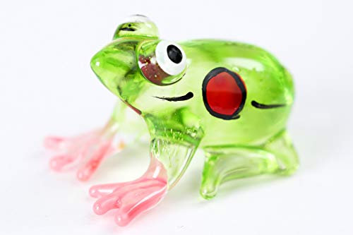 redchocol8® Miniature Glass Frog Handmade Tiny Mini Green Frog Little Garden Decor Ornament Gift Collectable Terrarium Decor Small Desk Sculpture