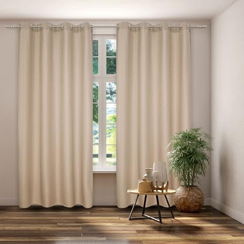 Kutti Vorhang Gardine Thermo Ösenschal Dimout Creme Blickdicht Verdunkelung Breite 140 cm x Höhe 245 cm (1 Stück)