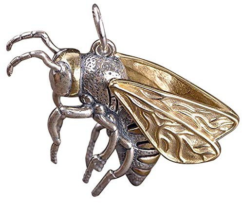 ForFox Vintage 925 Sterling Silber Hummel Biene Anhänger mit Golden Flügel Honigbienen Schmuck für Herren Damen