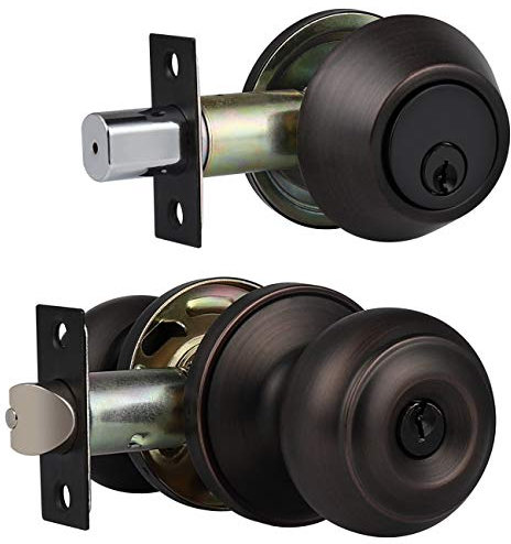 6 Pack Keyed Entry Door Knob Lockset and Single Cylinder Deadbolt Combination Set for Entrance and Front Door, Aged Oil Rubbed Bronze, Keyed Alike