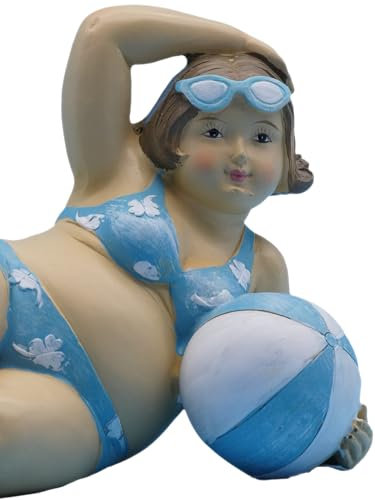 Pommerntraum ®| ❤ Dekorationsfigur Sammlerfigur Maritime Badenixe Üppige Dame mollige Mollige Badelady Nana moppelige Lady Marie (Blau - Weiss)