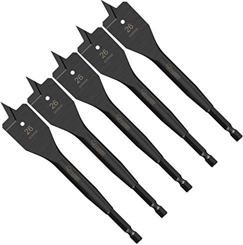 5 x SabreCut SCRIW26_5 26mm x 152mm Impact Rated Flat Wood Spade Bits for Softwood Hardwood Chipboard