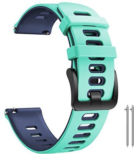ANBEST Compatibile con Garmin Vivoactive 3/Venu/Forerunner 245 Cinturino, 20mm Cinturino in Silicone Ricambio Bracciale per Galaxy Watch 4/Galaxy Watch Active 2 Smart Watch, Menta/Blu