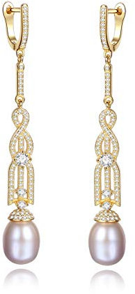 925er Silber Ohrringe Damen, Vintage Weiße Perle Anhänger Ohrclips Vergoldet Lange Quaste Anhänger Glänzend Kristall Ohrhaken, Party Geschenk Hypoallergen Blei Kostenlose Ohrstecker Schmuck Zubehör