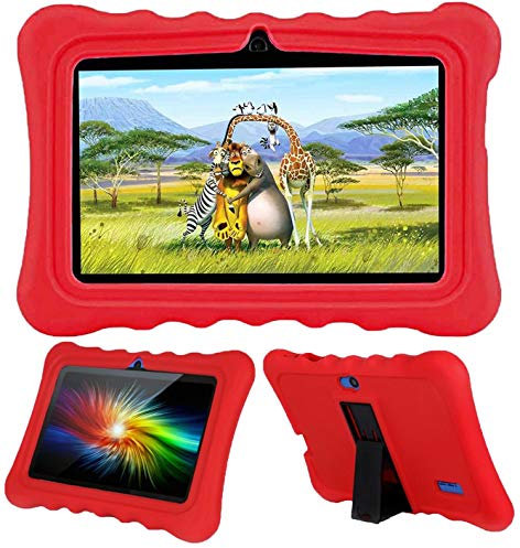 AKNICI Coque pour Tablette Haehne 7 Pouces/LAMZIEN 7/Dragon Touch Y88X Pro/JINYJIA 7/ANTEMPER 7/JEJA 7/Pritom 7/YUNTAB Q88H Q88/G-Anica 7, Étui Housse de Protection avec Réglable Support - Rouge