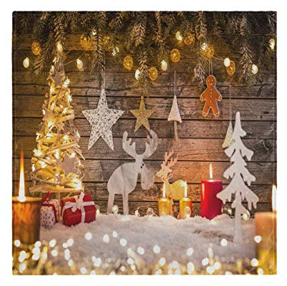 Mnsruu Weihnachtsservietten mit Hirschmotiv, aus Polyester, mit gesäumten Kanten, 1 Stück, Übergröße, 50,5 x 50,5 cm, für Hochzeit, Party, Familienurlaub