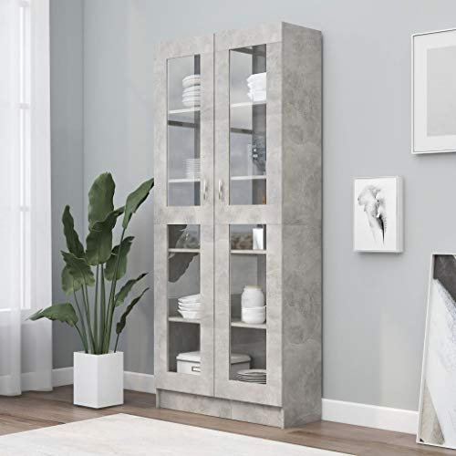 SKM Armoire à Vitrine Gris Béton 82,5x30,5x185,5 cm Aggloméré