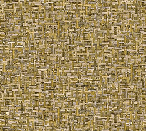 A.S. Création Architects Paper Holzoptik Jungle Chic Tapete in Geflecht Optik PVC-freie Vliestapete gelb matt glatt 377064 37706-4, 10.05 m x 0.53 m