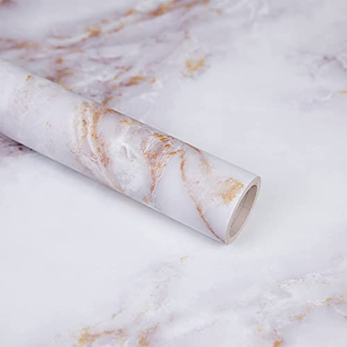 Decoroom Marble Effect Self Adhesive Vinyl Wrap 40x300cm, Marble Sticky Back Plastic Roll, Waterproof Flim, Peel and Stick Wallpaper for Kitchen Bathroom Countertop Table Furniture Stickers