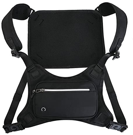 Brust Rig Bag, Multifunktionale Harness Chest Waist Pack Taschen, wasserdichte verstellbare Sport-Rig-Tasche mit reflektierendem für Outdoor Sport Jogging Training Fitness - Schwarz
