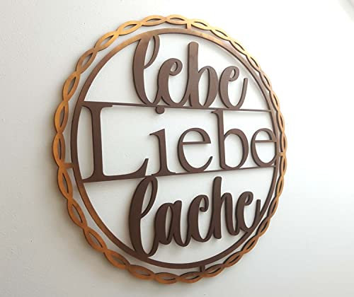 kh Teile Holz Wanddeko Spruch Lebe Liebe Lache 70cm XXL Dekoration Geschenk Wohnzimmer Wandbild Wand Deko Holzdeko Geschenk Wandspruch Braun/Bronze