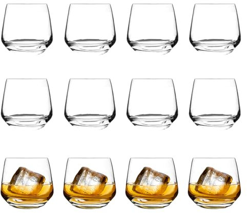 Homiu Whiskey Glass Tumbler Set | 345ml | Set of 12 | Ideal for Water Juice Scotch Cocktail | Tumbler Glasses | Whiskey Drinking Glass | Dishwasher Safe | Florence Collection