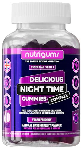 Night Time Complex Gummy | Chamomile, Lemon Balm, Lavender, Griffonia & L-Theanine | Passionfruit Flavour | 60 Vegan Gummies | Sleep & Bed Relaxation Support by NUTRIGUMS®