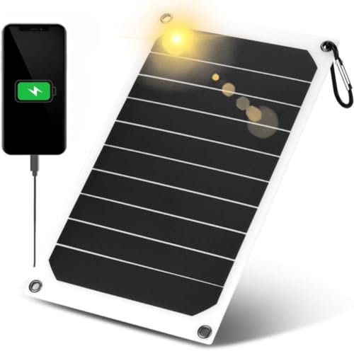 Solarpanel mit USB Anschluss, 10W Solar Ladegerät Flexible SolarPanel Handy Ladegerät, Outdoor IP64 wasserdichtes Solarpanel Mobile Power Charger 5V USB-Ausgang, für Reisen, Sport, Wandern, Camping