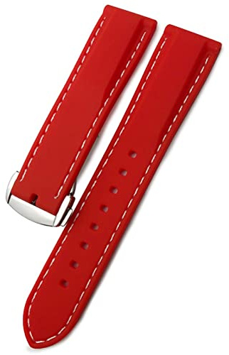 Uhrenarmband aus Gummi, Silikon, wasserdicht, passend für Omega für IWC für SKX 007 Uhrenarmband, 20 mm, 19 mm, 22 mm, Rot Weiß faltbar, 19 mm