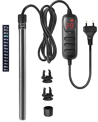 FEDOUR 300W Mini Aquarium Heizstab: Digital Aquariumheizer für 100-250L Fisch Tank/Schildkröte Tank, Aquarium Heizung mit Temperatur Controller, für Salzwasser und Süßwasser