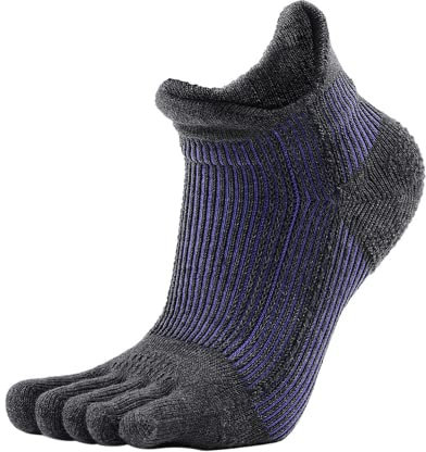 ANIMQUE Professionell Athletische Zehensocken Merinowolle Marathon Sneaker Socken Fünf Finger Verdickt Atmungsaktiv Feuchtigkeitstransport Funktionale Bogen-Kompression Sportsocken, Dunkelgrau 39/42