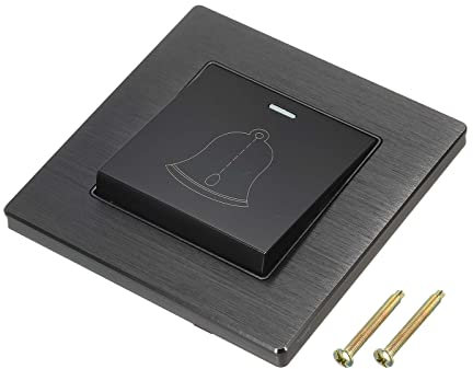 sourcing map Doorbell Switch Panel Wall Mounted Resettable Square Aluminum Alloy+PC Panel 1 Gang 2 Way Black AC 250V 10A 86mm x 86mm