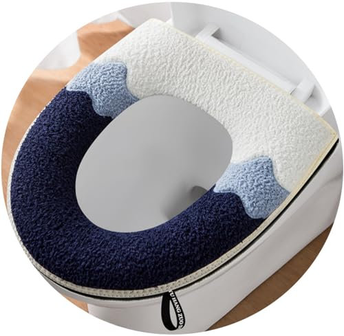 Youesedew Wc sitzbezug toilettensitz mit Reißverschluss, Wc-sitzbezug für alle Jahreszeiten, Beheizbarer toilettensitz,Wc sitzbezug waschbar. (1 Dunkelblau)