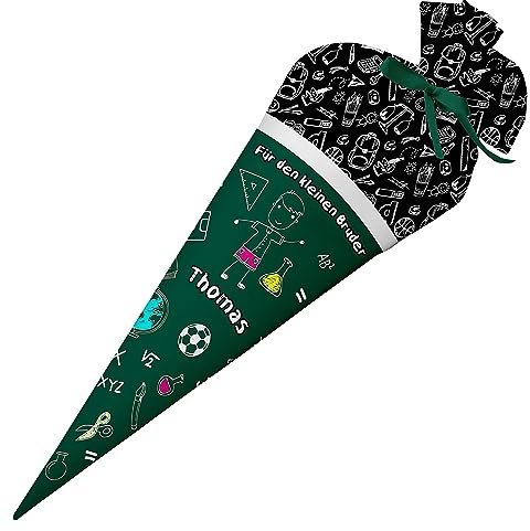 Ferocity Schultüte Schultaffel für Jungen und kleine Bruder, Personalisierte Tüte, aus Stoff, 35 cm Zuckertüte mit Namen, mit Füllung, kleine Tüte als Kissen [149]