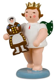 Rudolphs Schatzkiste Miniaturengel mit Olbernhauer Marktfigur Pfefferkuchenfrau mit Krone Höhe ca. 6cm NEU Holzengel Miniaturfigur Figuren Seiffen Frühling Erzgebirge Holzfigur Weihnachten