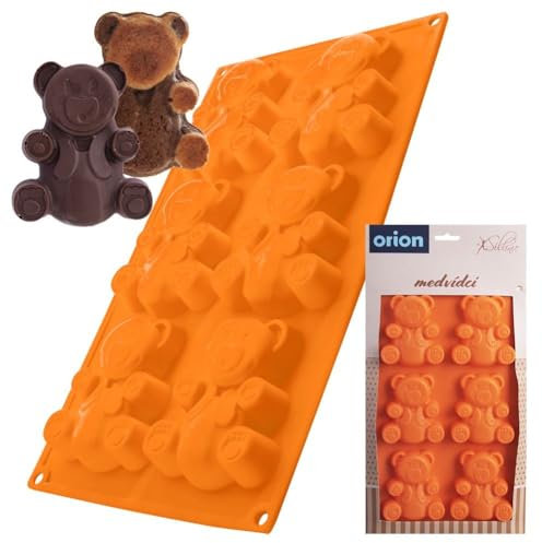 orion group Silikonform Form für Kekse und Pralinen Backform Pralinenform orange Teddybären 31x18 cm