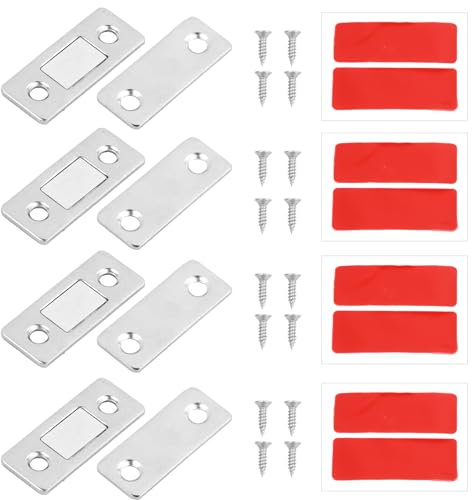 4 Piezas Imán de Puerta, Cierre Magnetico Pestillo Cajones, Imanes Puertas Armarios Adhesivo con Tornillos Ultra Delgado para Muebles, Gabinete, Puerta Corrediza, Cocina, Ventana