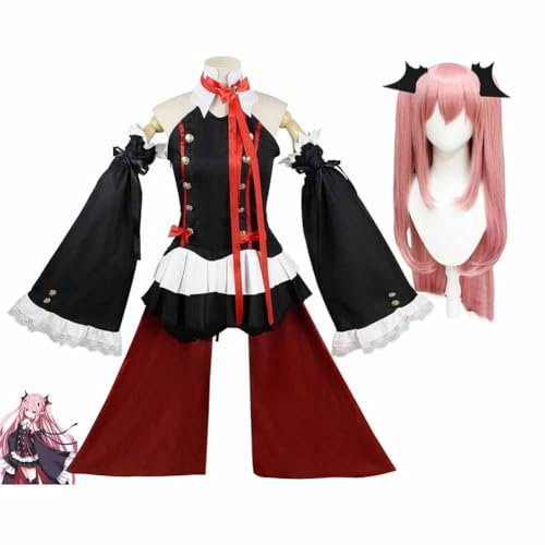 GOBIWM Seraph of the End Cosplay Shinoa Hiiragi Cosplay Kostüm Kleid Outfit Komplettes Set Shinoa Hiiragi Cosplay Perücke Dress Up Halloween Karneval Party für Frauen Mädchen (Krul Tepes mit Perücke,