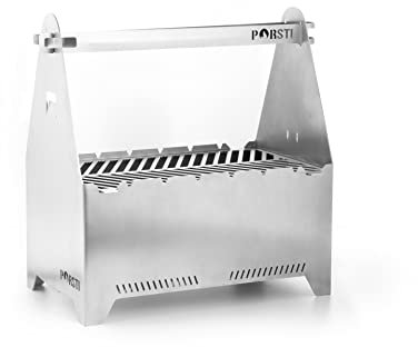 PORSTI Hochwertiger Holzkohlegrill aus Edelstahl - Mit multifunktions Grillzange, Nur 2,9 KG Sofort einsatzbereit - Optimal für Camping, Trekking, Festival oder als ultimatives Männergeschenk