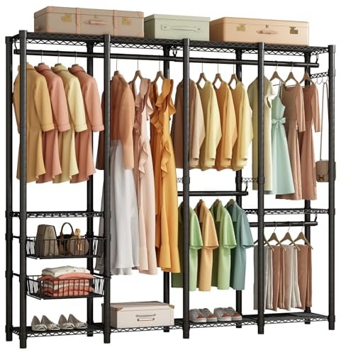 Uptyia Verstellbarer Kleiderschrank, offener Schrank mit 2 Körben, robuster Kleiderschrank, großes Volumen, 182 x 40 x 191 cm, Schwarz