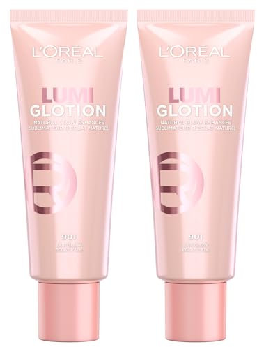 L'Oréal Paris Lumi Glotion Aufhellende Flüssige Aufhellung und Feuchtigkeit für Gesicht und Körper mit natürlicher Leuchtkraft Farbton 901 Fair Glow - 2 Flaschen à 40 ml
