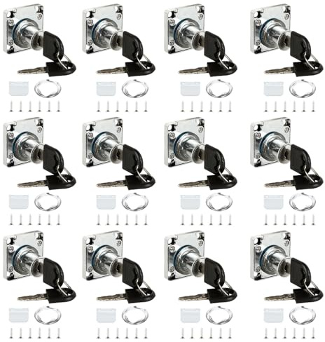 CYEER 12 PCS Cupboard Locks 22mm, Zinc Alloy Cam Lock, Cabinet Lock with Keys Different, Cylinder Security Drawer Lock Mailbox Post Locker for Office Household Cabinet Mailbox Drawer Household