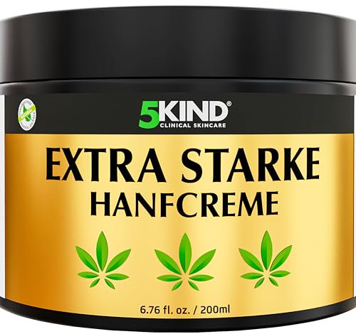 5kind Extra Stark Hanfcreme 200 ml – Hochdosiertes Hanf Gel und Arnikacreme – Wirkt gegen Rückenbeschwerden & Muskelkater, beruhigt Füße, Knie, Nacken, Schultern – Mit natürlichen Extrakten