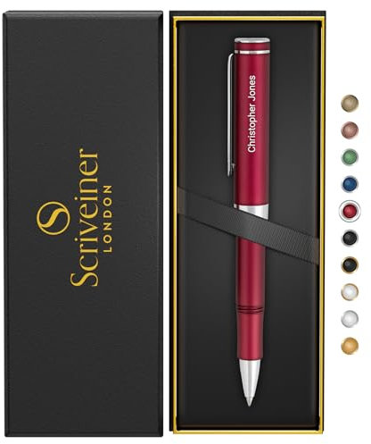 Scriveiner Personalisierte Rot Rollerball EDC Pen, Atemberaubende Pocket Pen mit Chrom-Finish, Bestes Kugelschreiber-Geschenk, Bestes Rollerball-Geschenkset mit Gravur, Individuelle Namensgravur