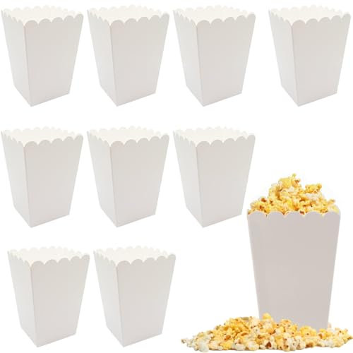 AFCJLTO 10 cuencos de palomitas de maíz blancos para fiestas, picnics y cine, Incluye cajas de mesa y bolsas de papel para palomitas de maíz, ¡Perfectos para postre o aperitivos!