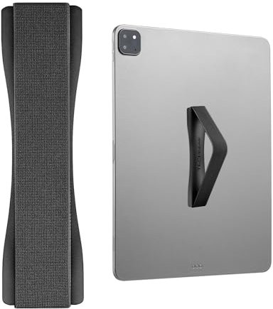 TECHGEAR Tablet Hand/Finger Grip Holder, Elastic Adhesive Grip Strap Universal Loop to Stick on Back of Tablets and Cases for Tablet, iPad, Samsung Tabs, Lenovo, Handheld Devices and more - Black