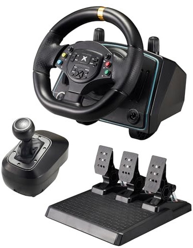 NBCP Gaming Steering Wheel with Pedals and Shifter, 900°/ 1080° Racing Wheel, Hall Effect Pedals, Vibration Feedback, Paddle Shifters, PC Steering Wheel for PS4, Xbox One, Xbox Series X|S, PS3, Switch