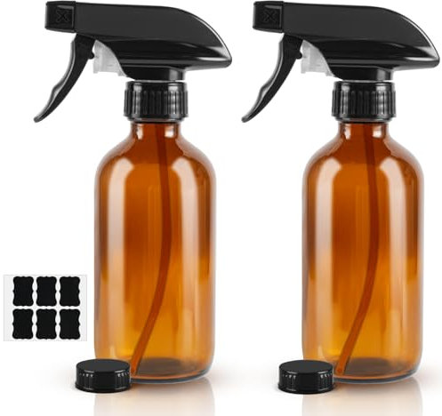 HOTUT Sprühflasche Glas, 2 Stücke Sprayflasche aus Braunglas, 240 ml Braunglasflasche, nachfüllbar spray bottle, Zerstäuber Tragbares, Braunglas Sprühflasche für Familie, Hausreinigung
