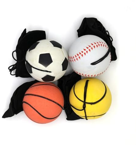 CHUANGOU 4 Pack Wrist Return Ball, Rubber Rebound Ball on a String Sports Wrist Ball Including Basketball, Baseball and Football