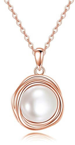 POPLYKE Perlenketten Damen rosévergoldetes 925 Sterling Silber Einzelne Perlenkette Perlenanhänger 8mm Perlenschmuck Geschenke für Mom Wife