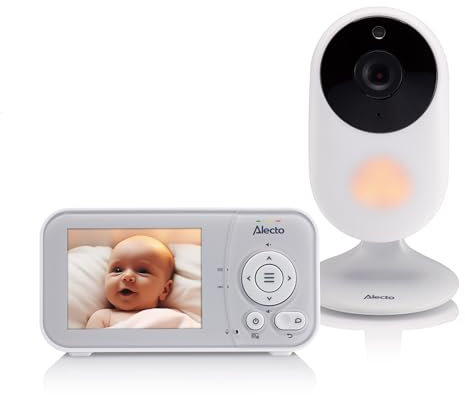 Alecto DVM2028 - Babyphone mit Kamera und 2,8 Zoll Bildschirm - Nachtsicht, Temperaturanzeige und bis zu 19 Stunden Standby-Zeit - Weiß/Grau