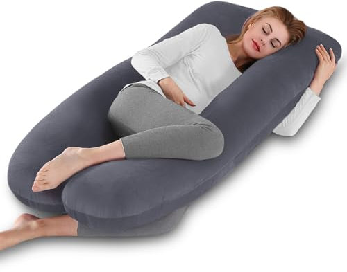 Aevcvok Almohada Embarazada - Almohada de Embarazo Grande - Almohada de Cuerpo Completo en Forma de U - Almohada de Maternidad con Funda de Terciopelo Extraíble y Lavable - Gris Oscuro