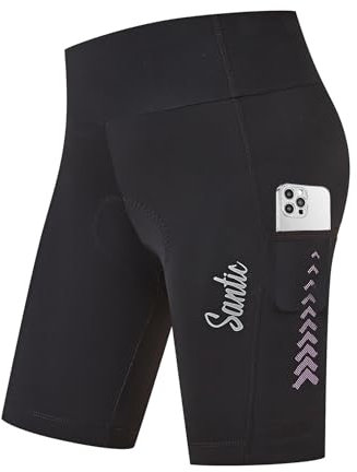 Santic Gepolsterte Radlerhosen für Frauen Radsport Gepolsterte Radlerhosen für Frauen mit Tasche Damen Radlerhose Kurz