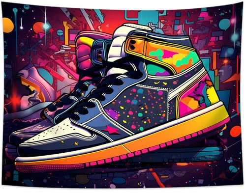 QGHOT Basketball-Tapisserie, cooles Sneaker-Poster, Basketballschuhe, Wandteppich, Wandbehang, Sport-Sneakerhead-Hintergrund, Sneaker-Kopf, Party-Dekoration für Teenager, Jungen, Mädchen, Zimmer,