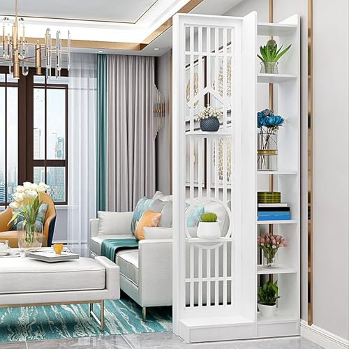 Trennwand Raumteiler Modern Wohnzimmer Holz Kunststoff Platte Paravent Raumteiler Innen mit Regal für Wohnzimmer, Arbeitszimmer, Schlafzimmer, Büro Weiß(70 * 30 * 200cm)