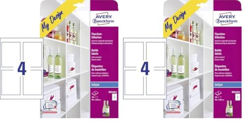 AVERY Zweckform MD4001 Flaschenetiketten (120x90 mm auf DIN A4, selbstklebend, bedruckbare Flaschenaufkleber für Glasflächen, Inkjet-/Tintenstrahldrucker) 20 Etiketten für Flaschen auf 5 Blatt weiß