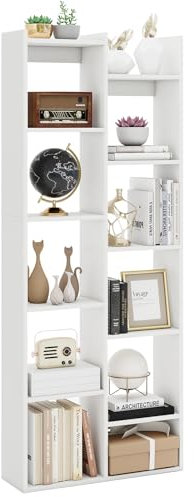 COSTWAY Scaffale in Legno per Libri, Libreria a 12 Ripiani con Kit Anti-Ribaltamento, Unità di Stoccaggio a Forma di Albero, Ideale per Casa Ufficio, 65 x 20 x 162 cm (Bianco)