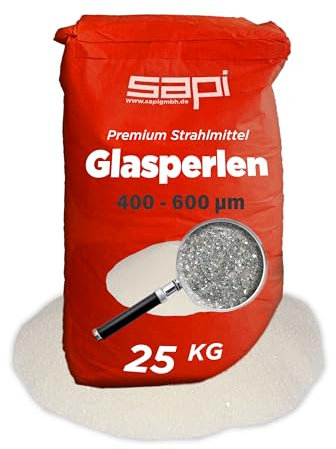25 kg, SAPI Glasperlen Strahlmittel, 400-600 µm Körnung, Premium Strahlmittel zur Oberflächenbehandlung