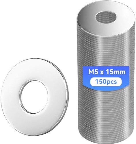 XiaoLidm 150 Stück Unterlegscheiben M5 X 15 mm Edelstahl A2-70 304 | Beilagscheiben, Karosseriescheibe, Rostfreie Flat Washers U-Scheiben
