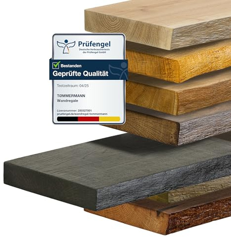 tømmermann Wandregal Schweberegal massiv Eiche - Bücherregal Holz Regal mit Baumkante Hängeregal Regalbrett aus massivholz Wandboard deko Regal Wand Shelf | 50 cm breit Farbe Antik Schwarz